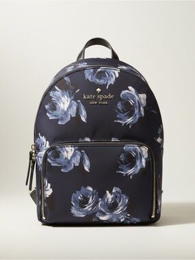 Kate Spade Blue Floral Nylon Mini Backpack Gold Zip Travel Daypack NWOT